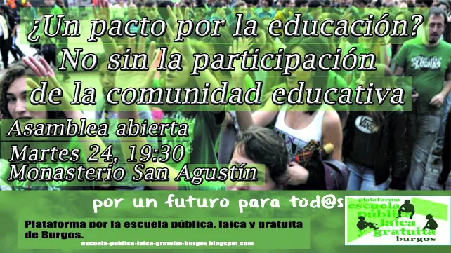 Educación Burgos: La Plataforma por la Escuela Pública invita a hablar del Pacto Educativo