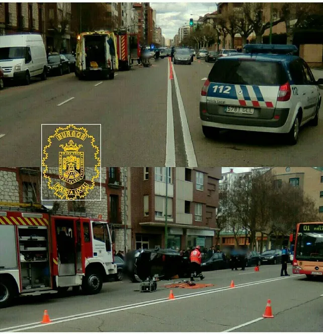 Un varón de 23 años resulta herido tras volcar su turismo en la calle Vitoria