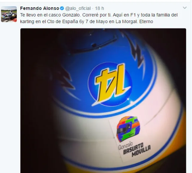 Actualidad Burgos: Fernando Alonso recuerda a Gonzalo Basurto en su casco con una emotiva frase