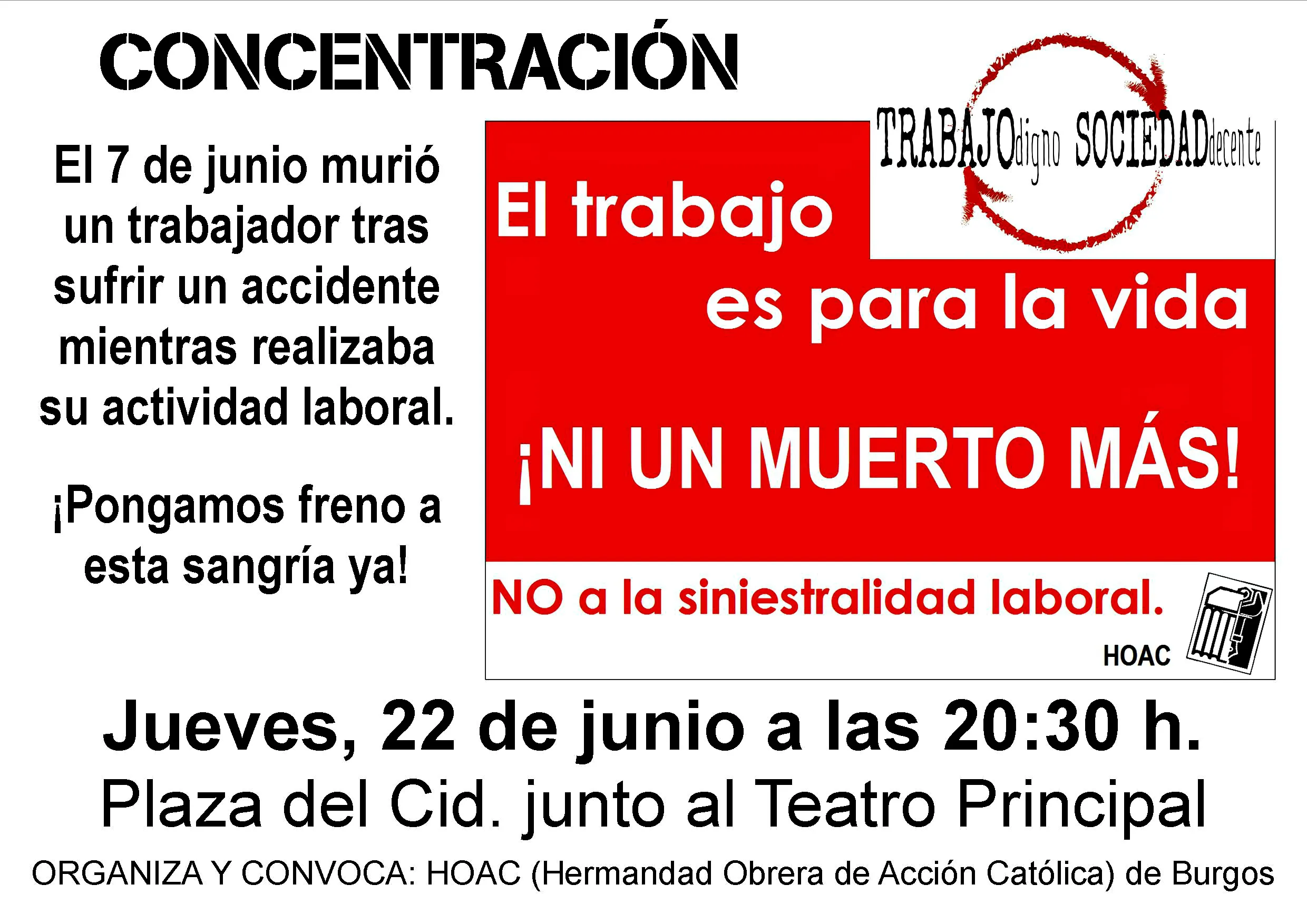 Cultura Burgos: HOAC organiza una concentración tras la última muerte en accidente laboral