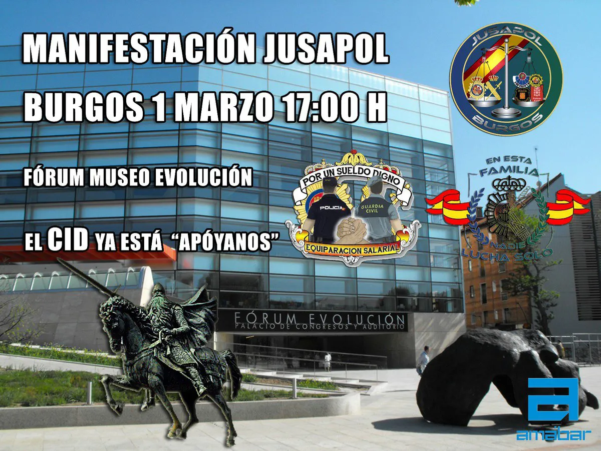 Local Burgos: JUSAPOL convoca una manifestación este jueves en el Museo de la Evolución.