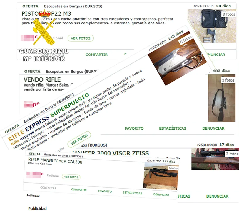 Sucesos Burgos: La Guardia Civil denuncia a 5 personas por publicitar en internet armas para su venta