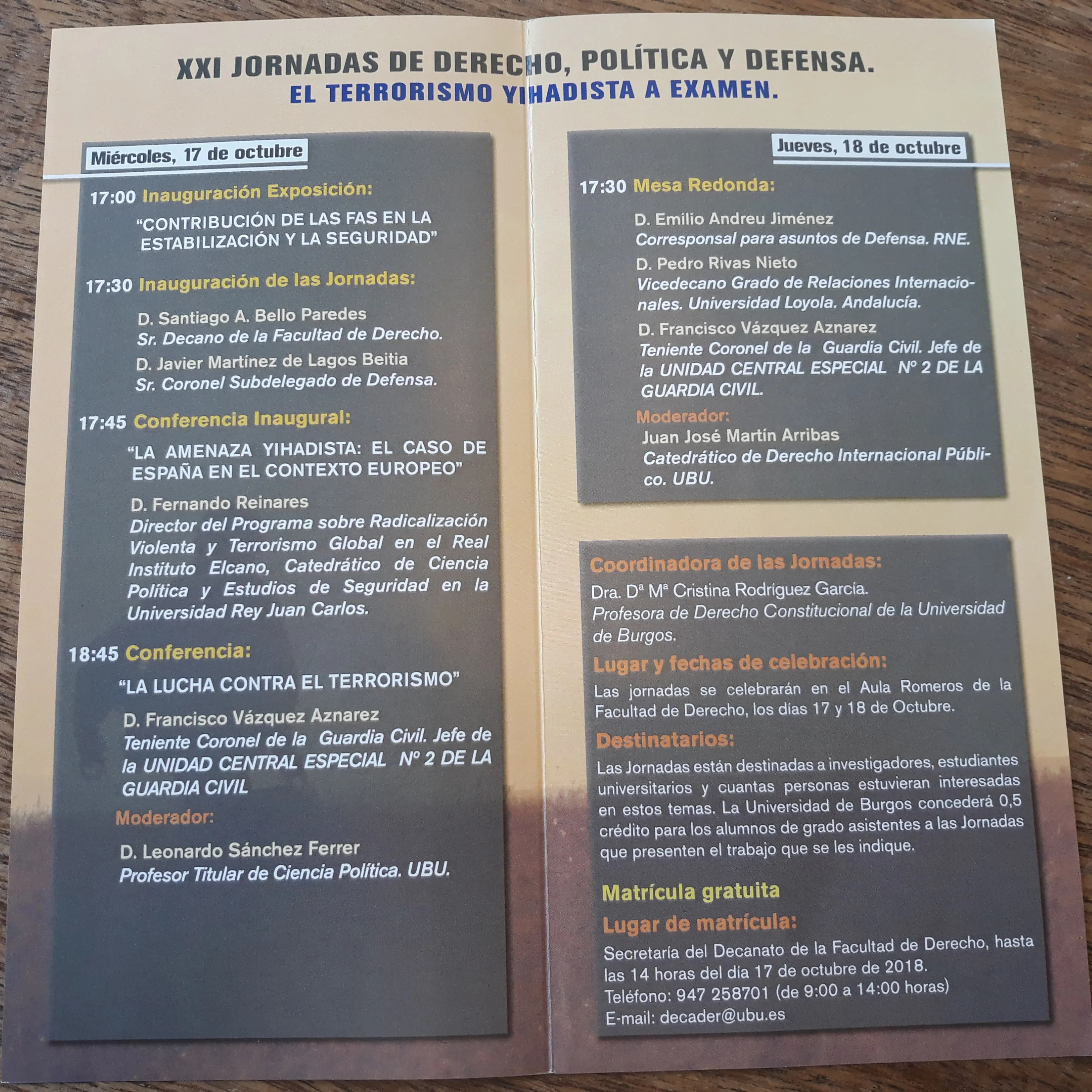 Universidad Burgos: La XXI Jornadas de Derecho, Política y Defensa debaten sobre el terrorismo