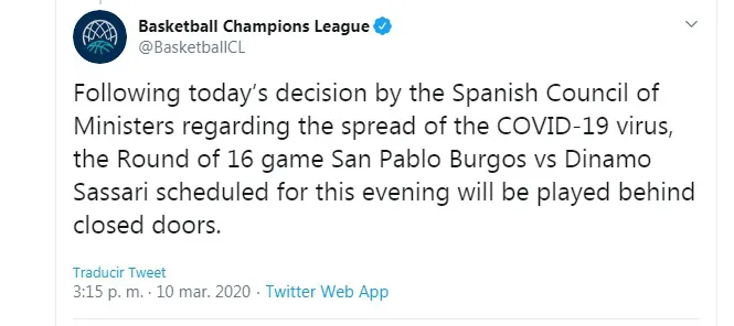 OFICIAL: San Pablo Burgos – Dinamo Sassari, a puerta cerrada