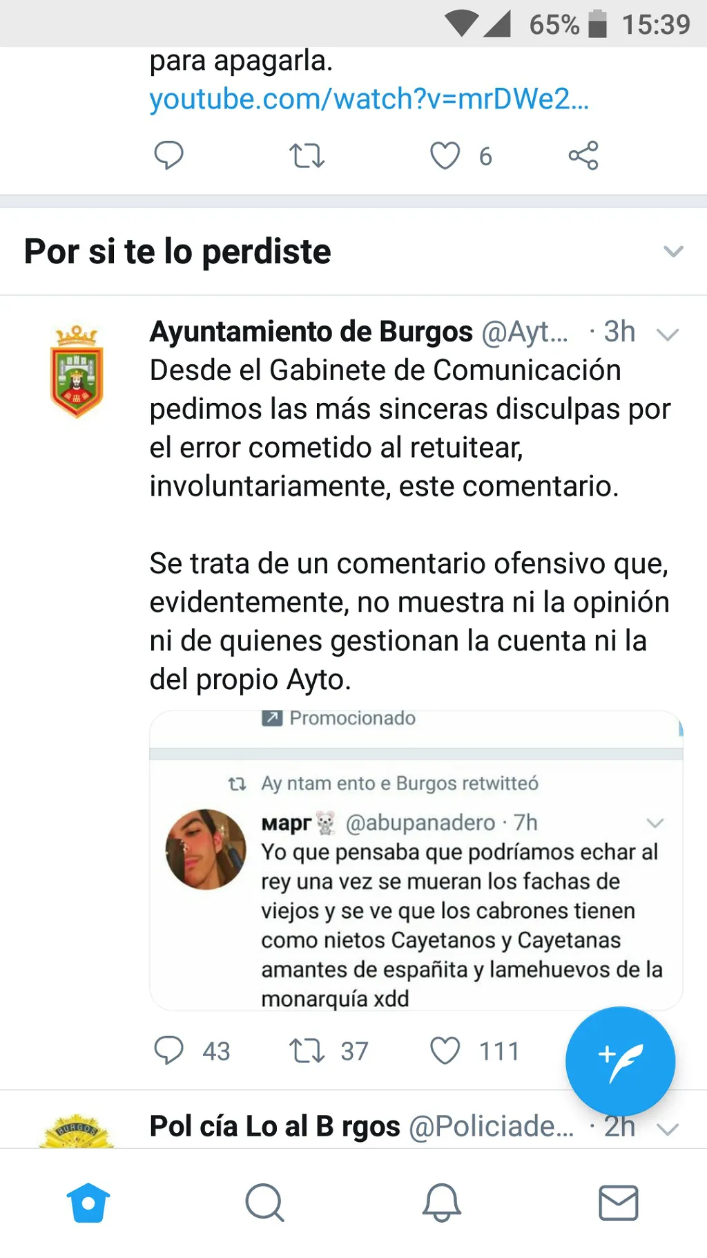 El alcalde abre expediente disciplinario a una trabajadora de prensa por el retuit