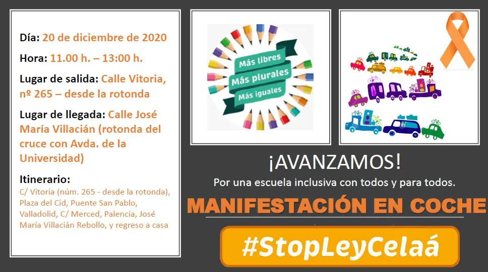 Educación Burgos: Más Plurales convoca una manifestación para el domingo en Burgos para protestar por la Ley Celaá