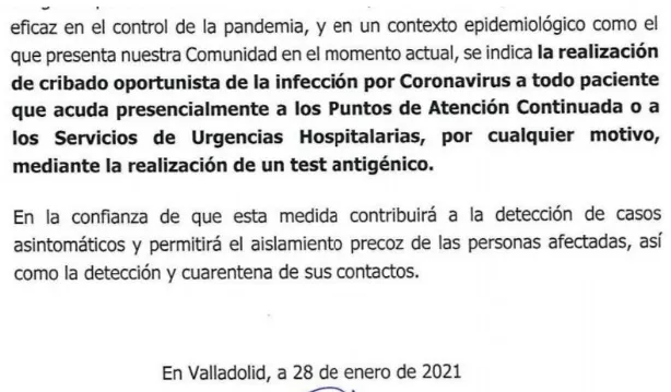 COVID-19 Burgos: Una instrucción interna de Sanidad de Castilla y León obliga a hacer test de antígenos a todo el que vaya a urgencias hospitalarias