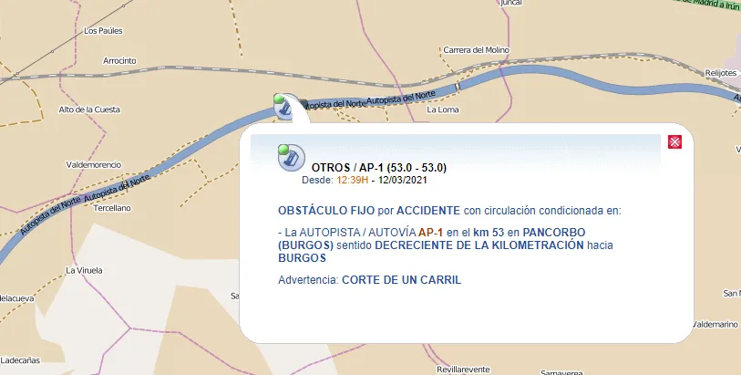 Accidente en en kilómetro 53 de la AP-1, a la altura de Pancorbo