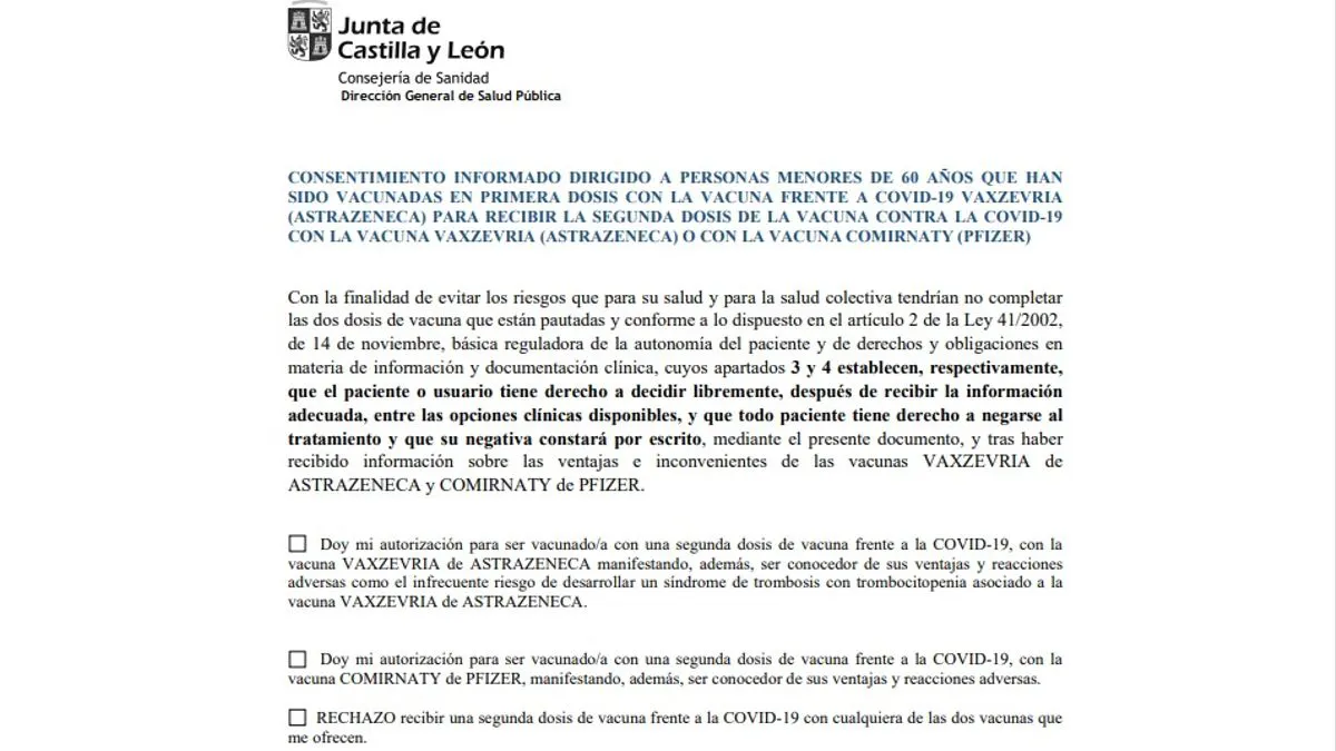 COVID-19 Burgos: Castilla y León ya dispone del consentimiento informado para poner la segunda dosis de AstraZeneca