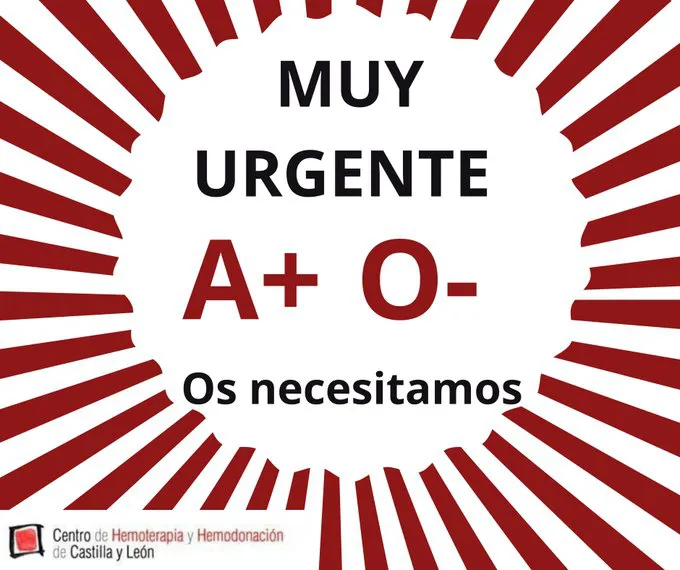 Se necesita donaciones urgentes de sangre de los grupos A+ y O-