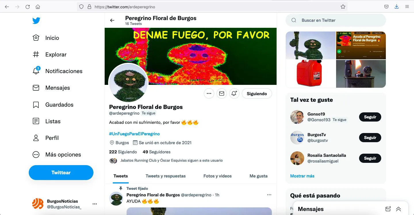 Nace una cuenta en Twitter del Peregrino Floral de Burgos
