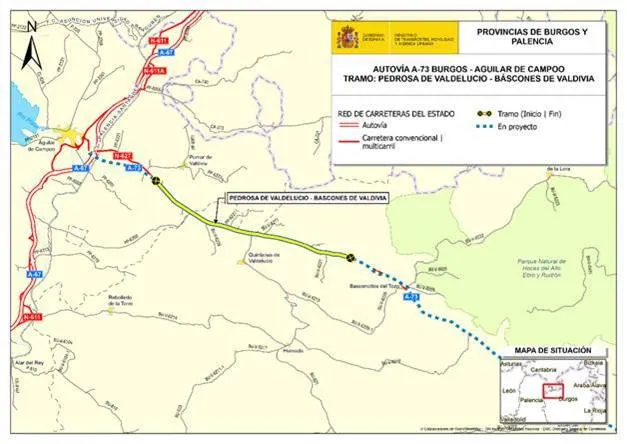 Puesta en servicio del nuevo tramo entre Pedrosa de Valdelucio (Burgos) y Báscones de Valdivia (Palencia) en la autovía A-73