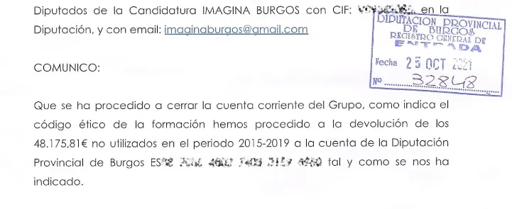 Eva de Ara devuelve a la Diputación de Burgos 48.000 euros no utilizados mientras representaba al grupo de Imagina