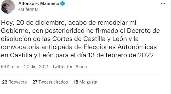 Mañueco adelanta las elecciones en Castilla y León al 13 de febrero