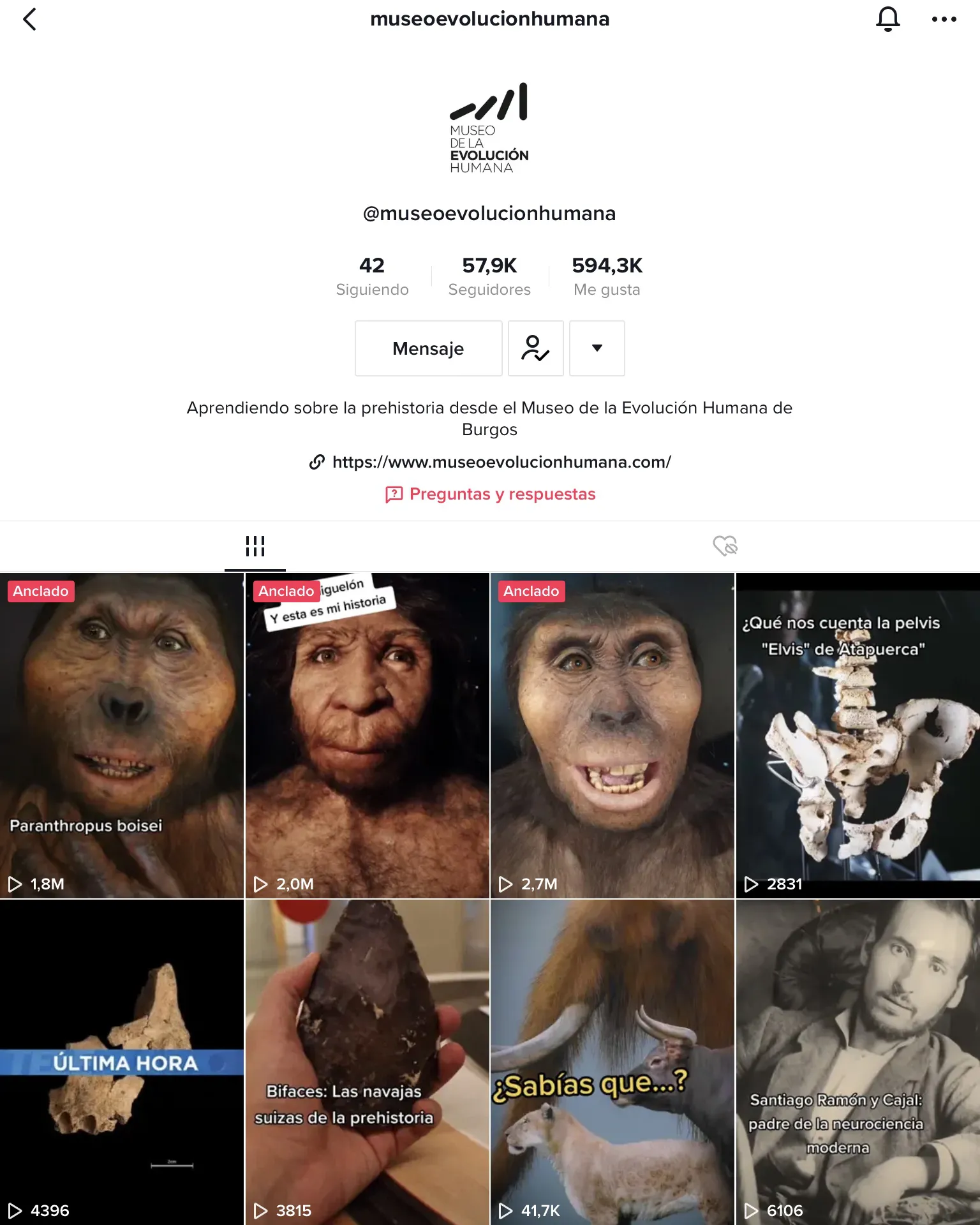 El Museo de la Evolución Humana alcanza nueve millones de visualizaciones en su primer año en la red social TikTok