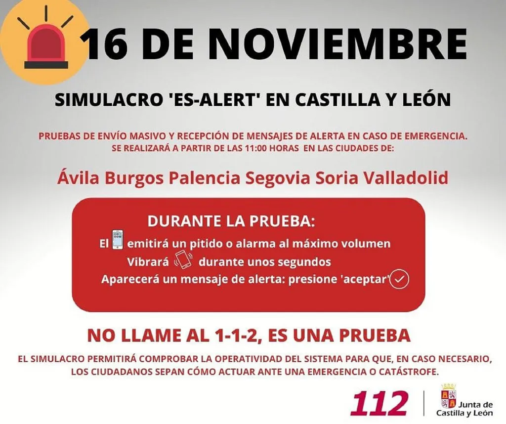 El sistema de alertas 112 Inverso se probará este miércoles en Burgos