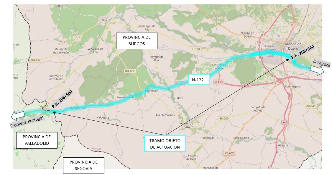 Afectación al tráfico de la carretera N-122 por obras de mejora del firme