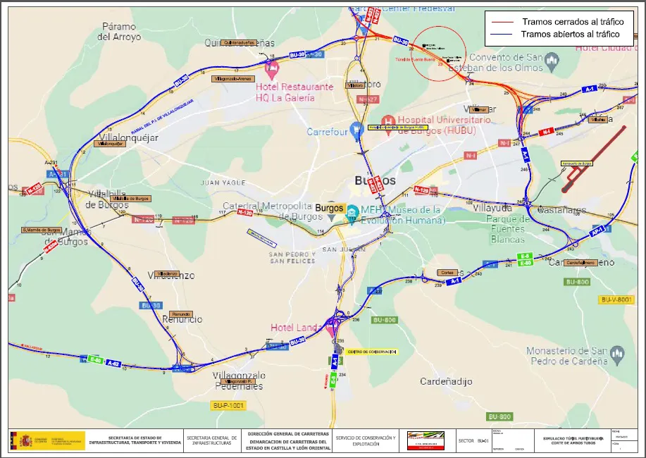 Afectación al tráfico en la circunvalación de Burgos BU-30 por un simulacro de accidente