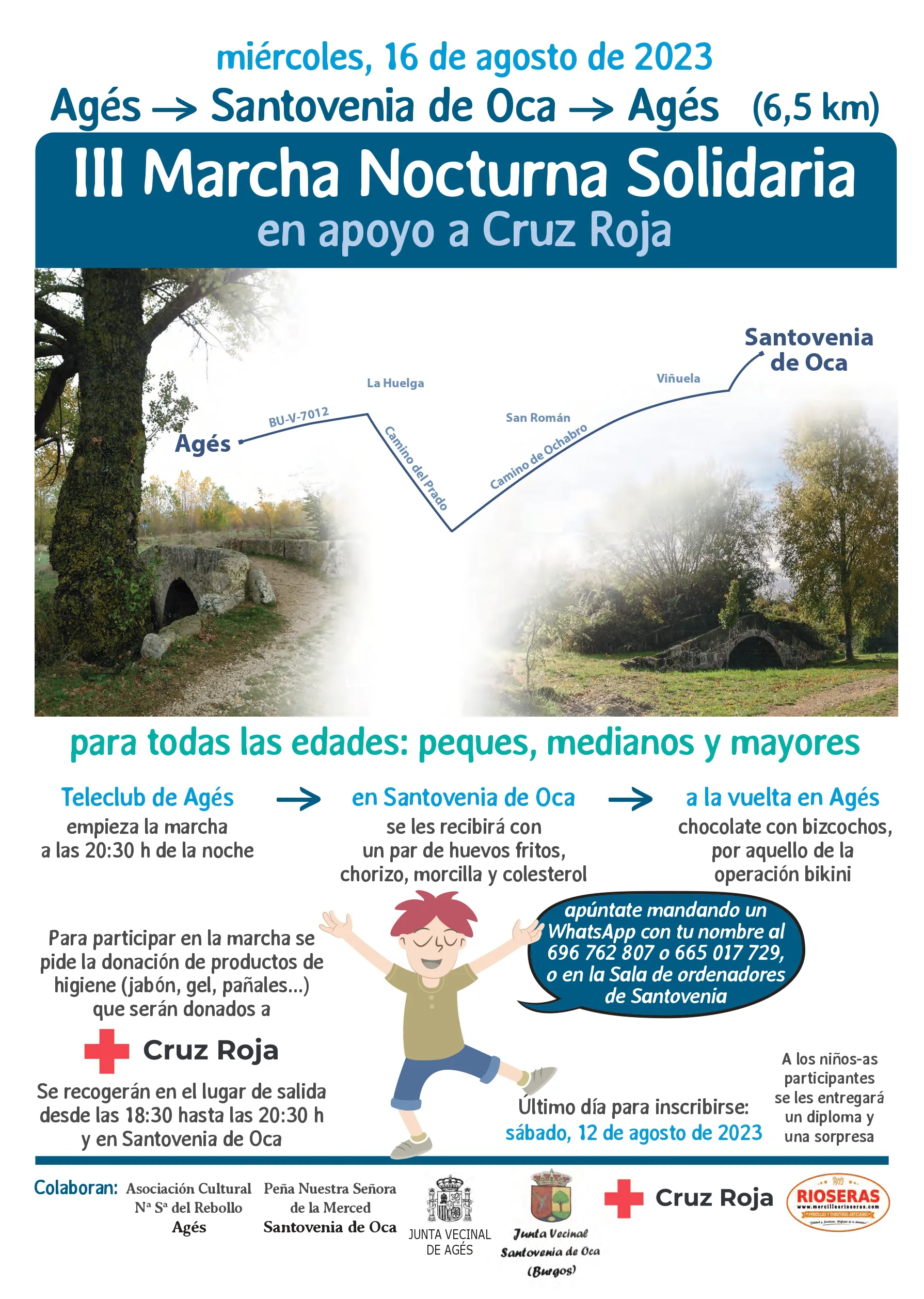 La III Marcha Solidaria Nocturna de Agés a Santovenia de Oca se celebrará el 16 de agosto en beneficio de Cruz Roja