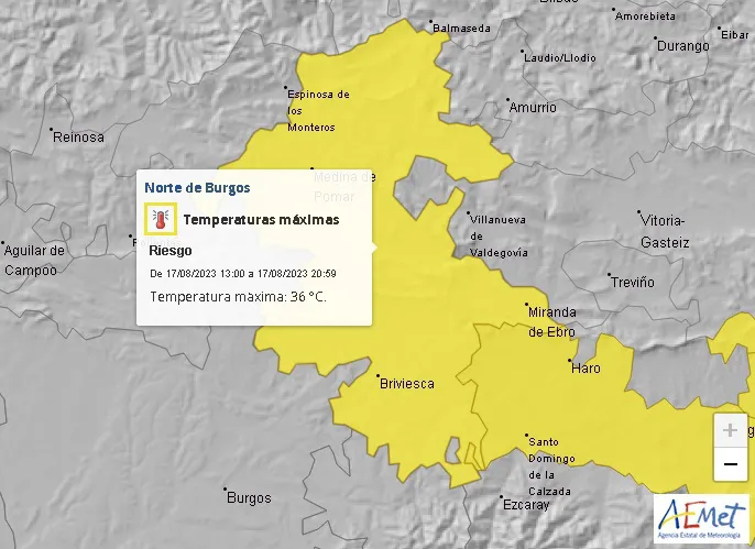 Aviso amarillo en el norte de la provincia por temperaturas que podrían alcanzar 36 grados el jueves