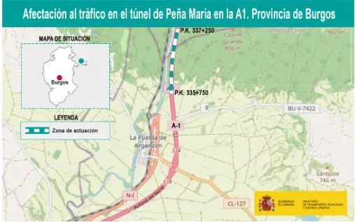 Afectación al tráfico en la autovía A-1 por un simulacro en el túnel de Peña María en el Condado de Treviño