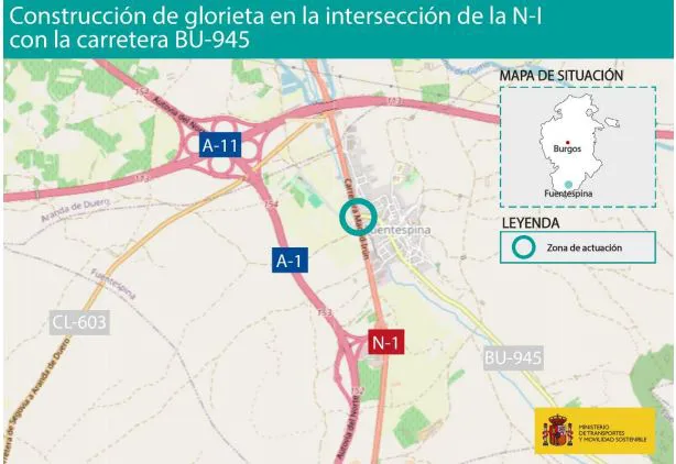 Transportes aprueba el trazado para mejorar la intersección de las carreteras N-1 y BU-945 en Fuentespina