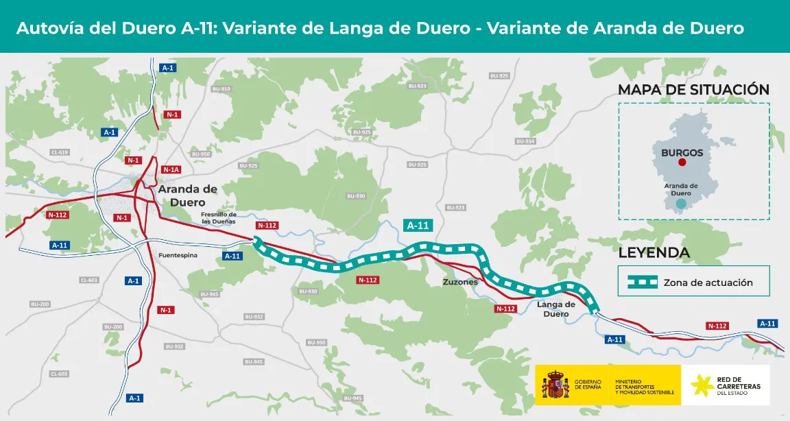 Aranda de Duero Burgos: El Gobierno autoriza licitar por 175 millones de euros las obras de la autovía A-11 entre Langa de Duero y Aranda de Duero