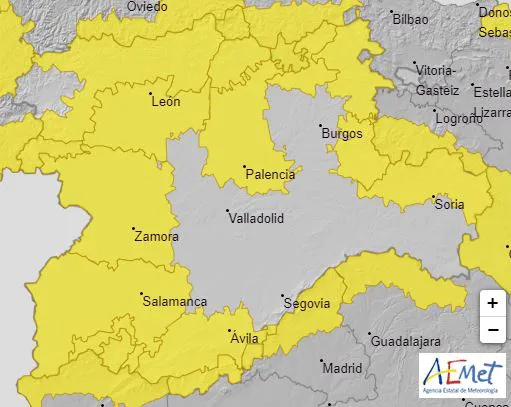 Aviso amarillo por nevadas para este viernes en Burgos