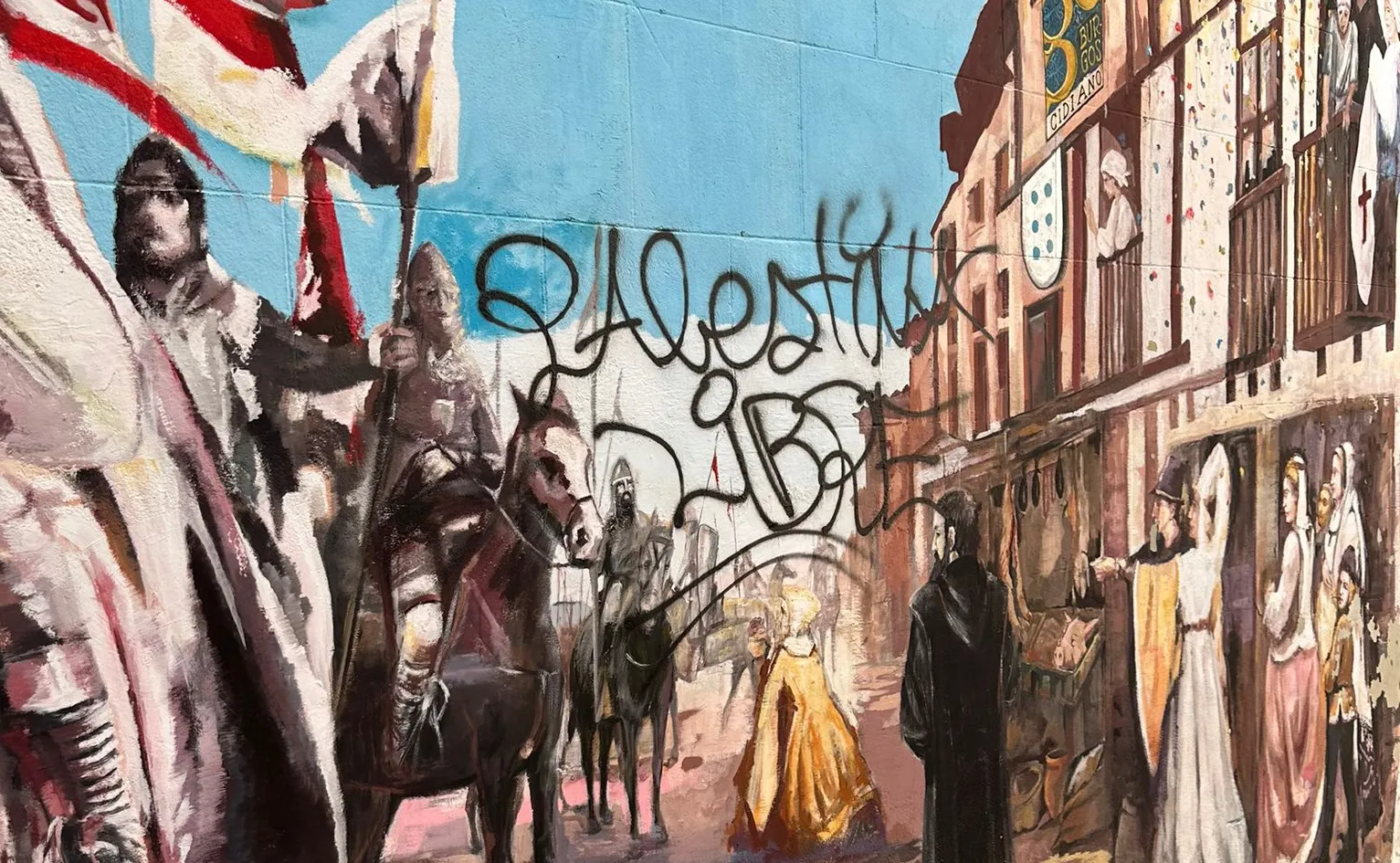 Vandalizan el mural del Cid de la calle La Puebla