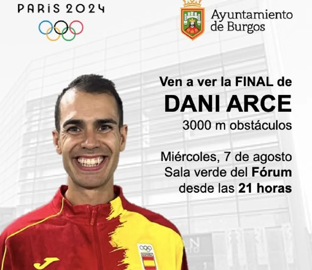 La final de los 3.000 obstáculos que disputará el burgalés, Dani Arce en París podrá verse éste miércoles en pantalla gigante desde el Fórum