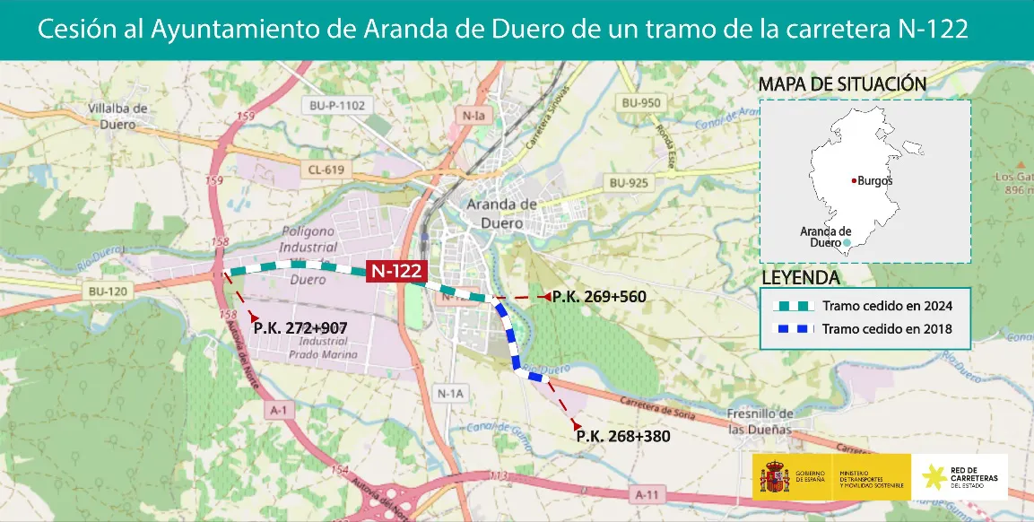 Transportes cede al Ayuntamiento de Aranda de Duero 3,35 km de la Avenida Luis Mateos, en la N-122