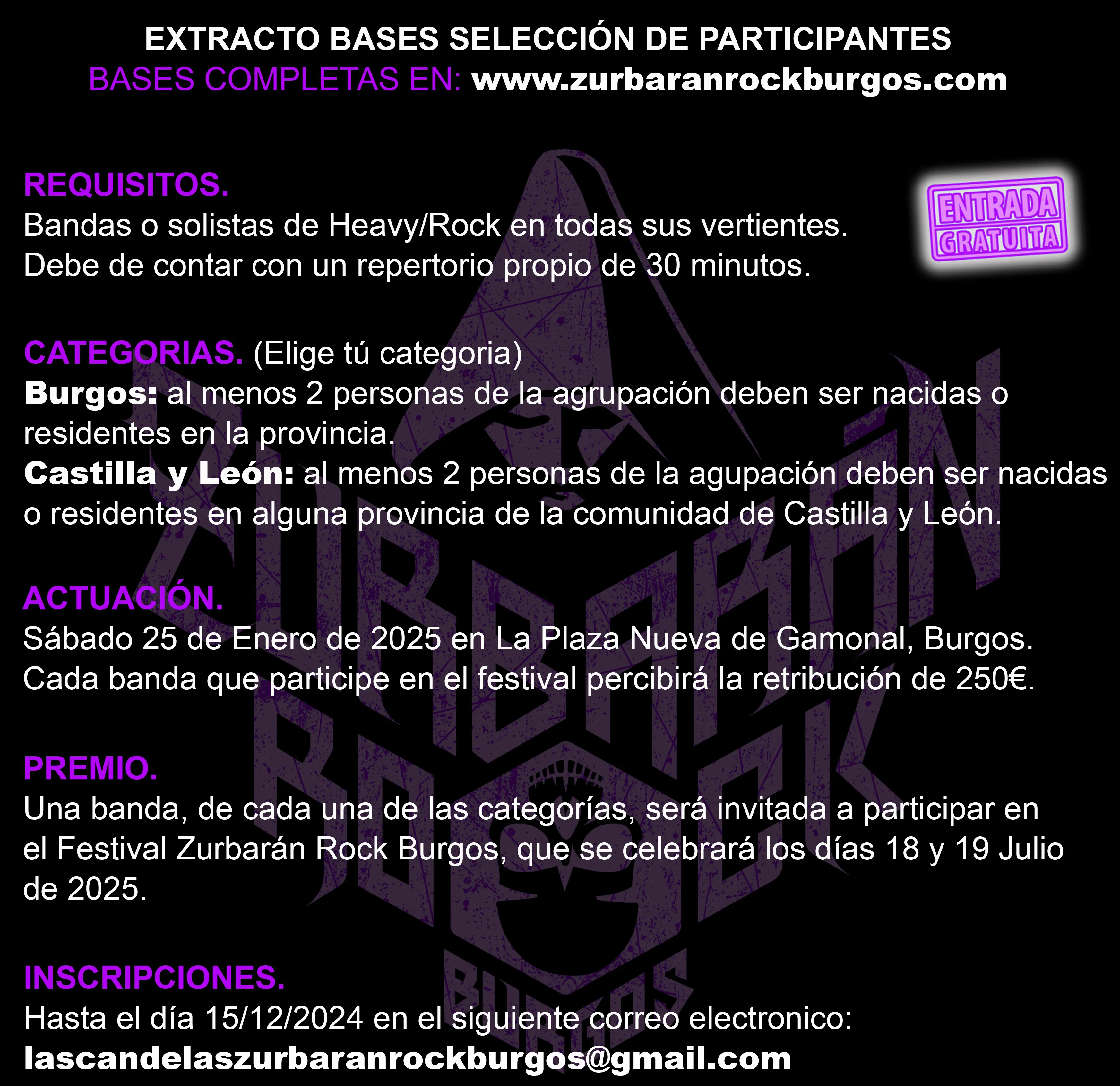 Estas son las bases para participar en el festival Candelas Zurbarán Rock Burgos