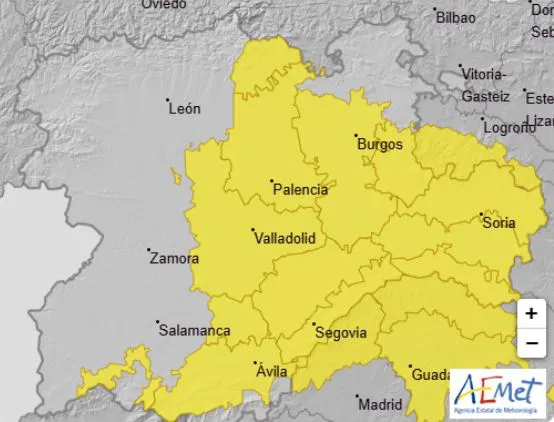 Aviso amarillo por nevadas en la provincia de Burgos durante todo el día