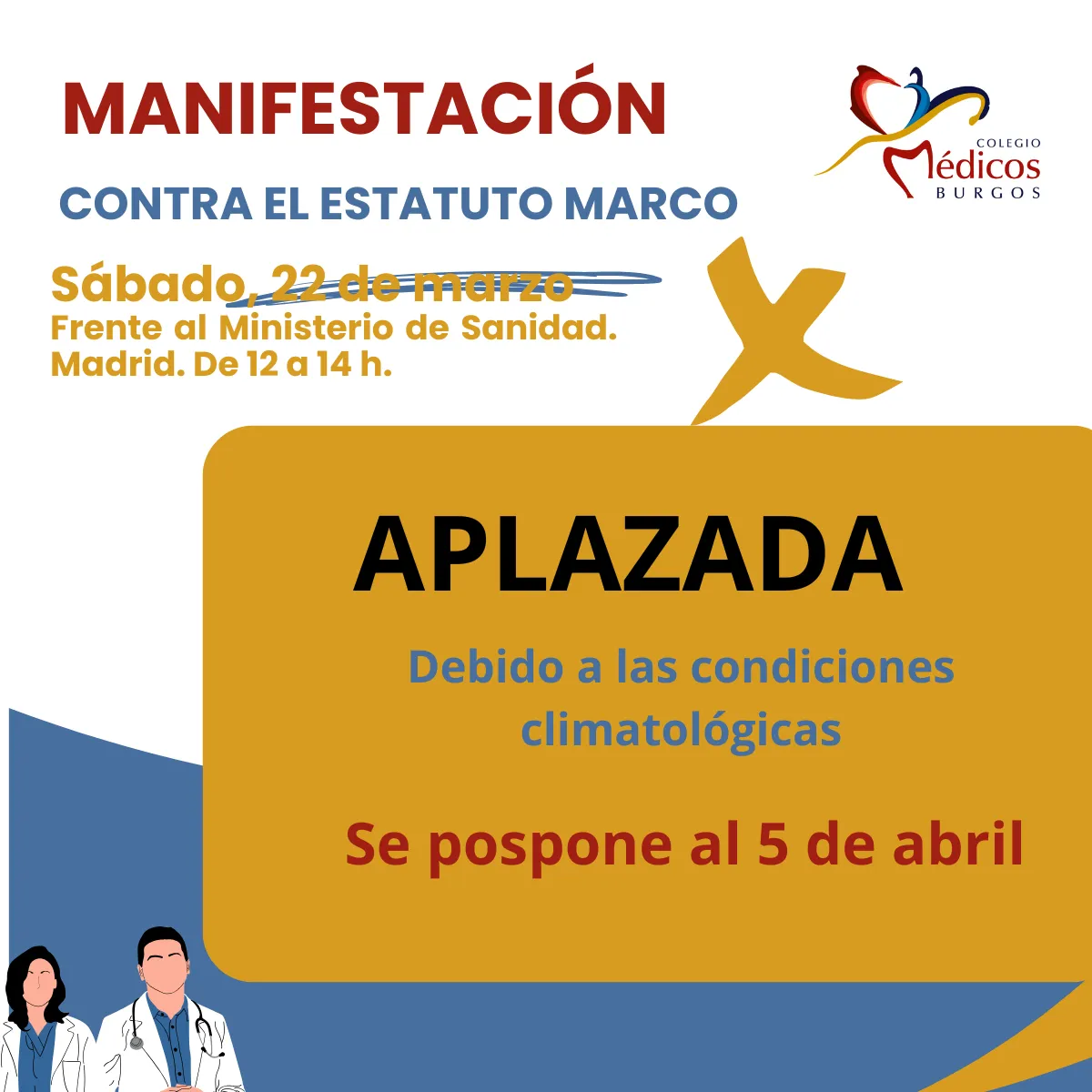 Aplazada por climatología la manifestación contra el Estatuto Marco del día 22 de marzo en Madrid