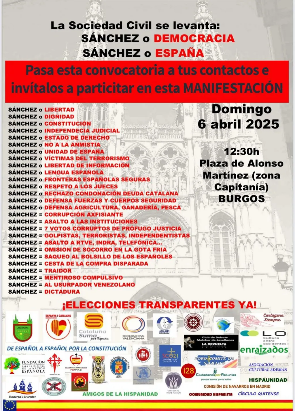 Convocan en Burgos una concentración para pedir la dimisión de Sánchez y la convocatoria de elecciones