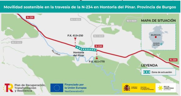 Inician las obras para adecuar al paso de peatones la travesía de la N-234 a su paso por Hontoria del Pinar, en Burgos