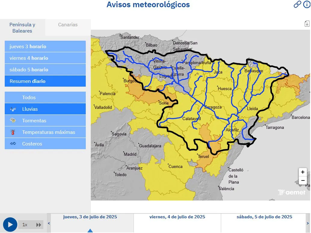 Aviso naranja por pronóstico de lluvias intensas en la provincia de Burgos