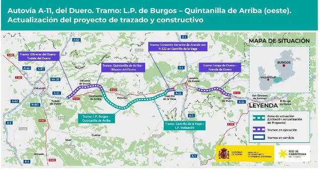 Adjudican por 5,2 ME la actualización del proyecto de la A-11 entre Quintanilla de Arriba y Burgos provincia