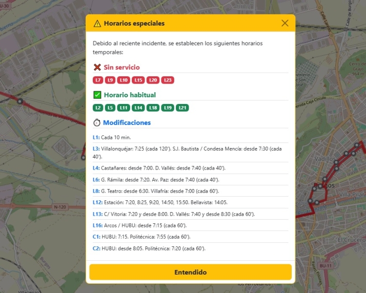 Conoce en tiempo real dónde está tu autobús en Burgos tras el incendio