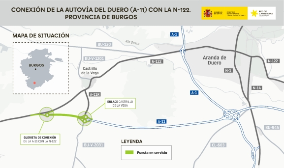 Abierto al tráfico el nuevo enlace de la A-11 que conecta Aranda de Duero con la N-122