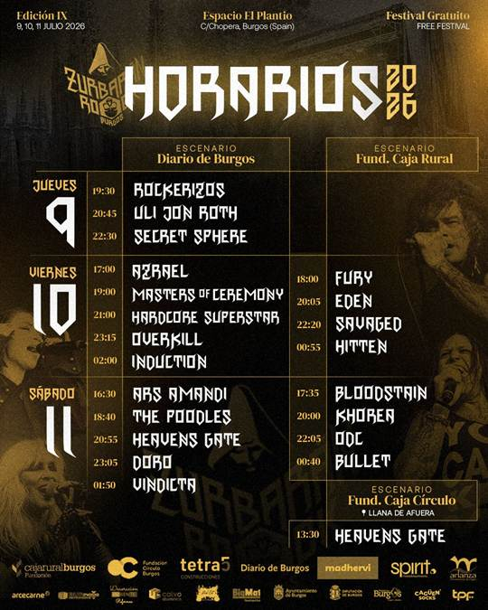 Zurbarán Rock Burgos desvela los horarios de su edición 2026 con tres días de heavy metal gratuito