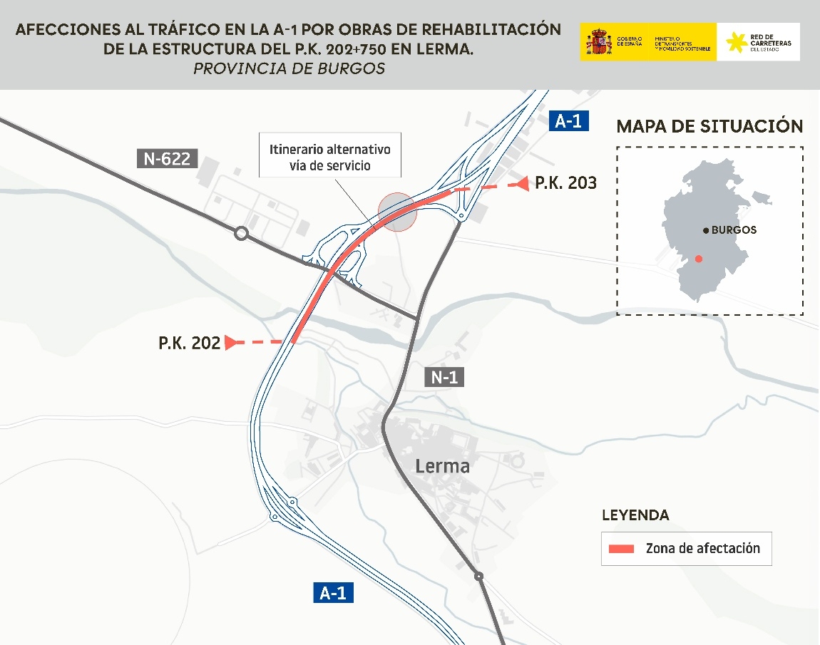 La A-1 se cortará durante más de dos meses en Lerma por las obras de rehabilitación de un puente