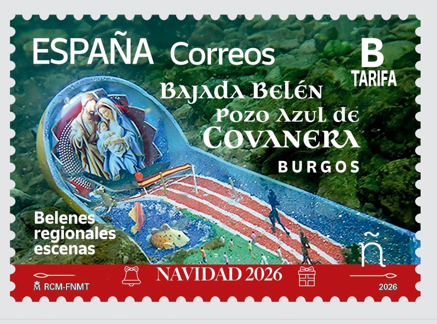 El Belén del Pozo Azul de Covanera lleva la Navidad burgalesa a los sellos de Correos